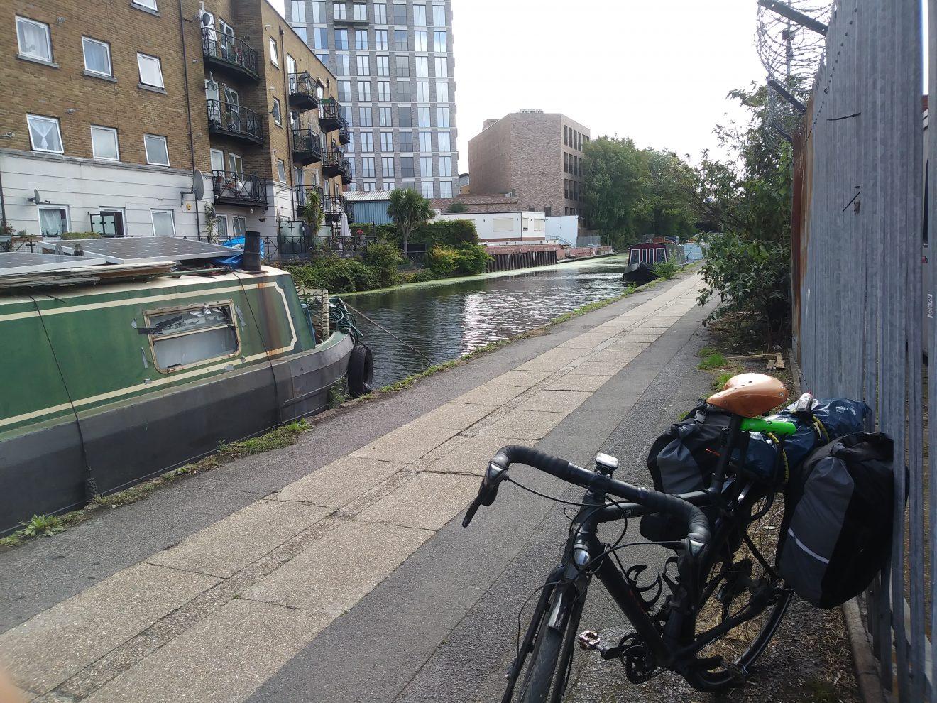 Pic of my laden bike along the Paddington Branch of the Grand Union Canal, when I first attempted to cycle the GUC.