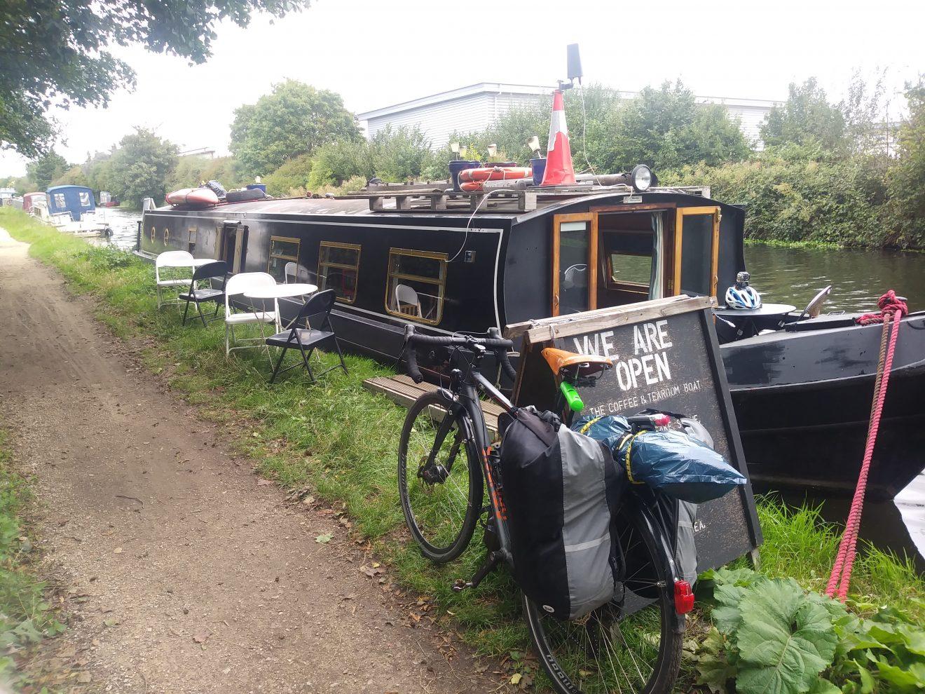 Cafe on a canal boat, along the Grand Union Canal
