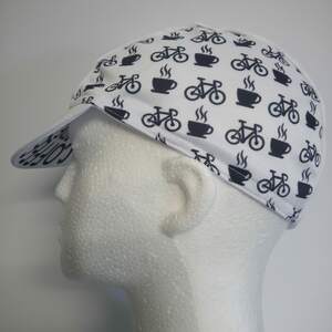 Coffee Ride cycling cap, white, with black print