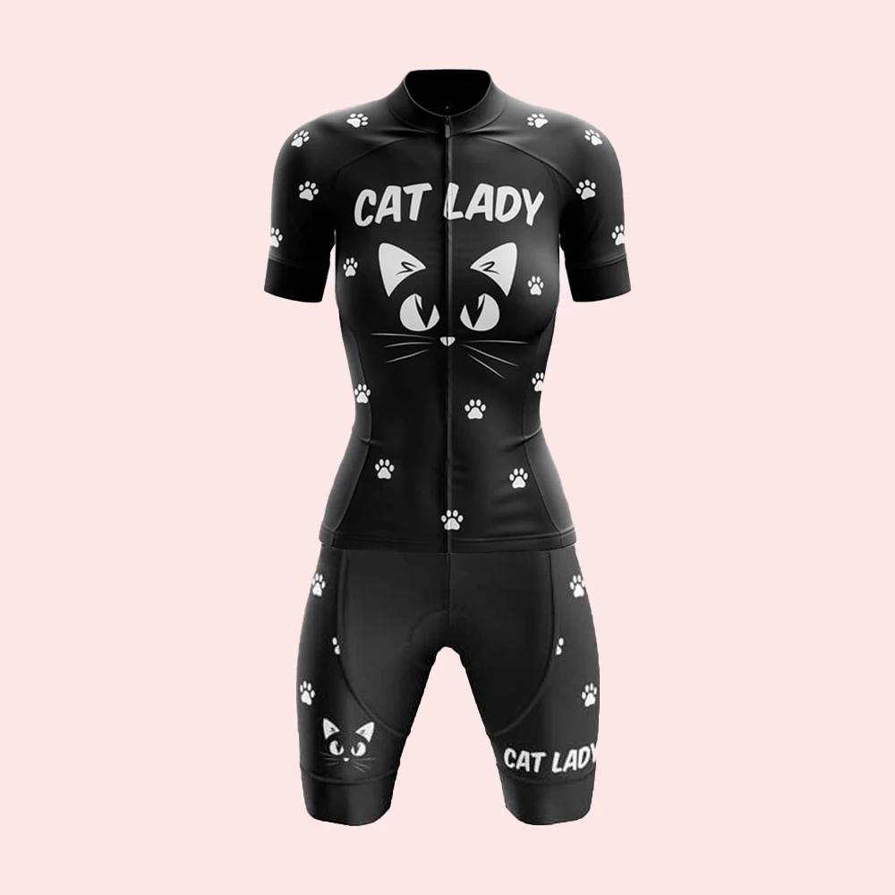 Cat Lady cycling jersey and matching bib shorts.